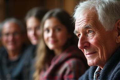 Island elder sharing oral history with younger community members
